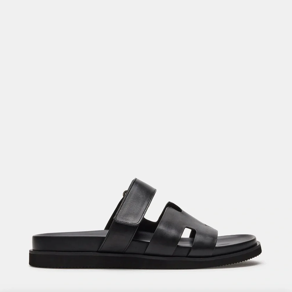 Steve Madden MAIVEN Black Leather Men's Fisherman Sandals 10